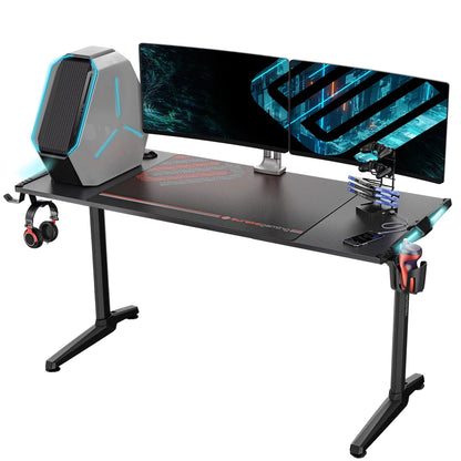 55 Inch Black Gaming Computer Desk with RGB Lights